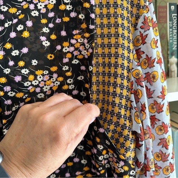 Boho Sfera Sheer Statement Sleeve Multi Colored Floral Blouse Top Size M - Picture 9 of 14
